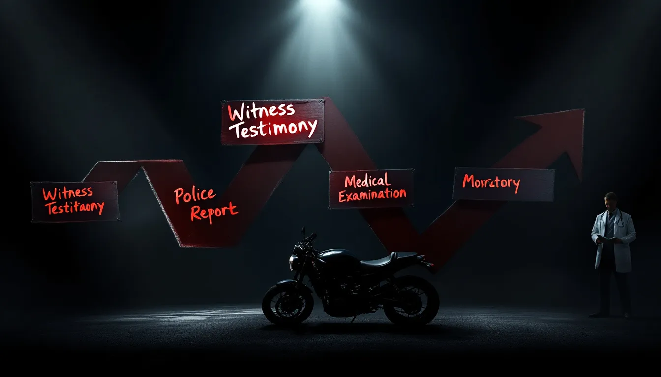 Steps to take after a motorcycle accident illustrated in a flowchart.